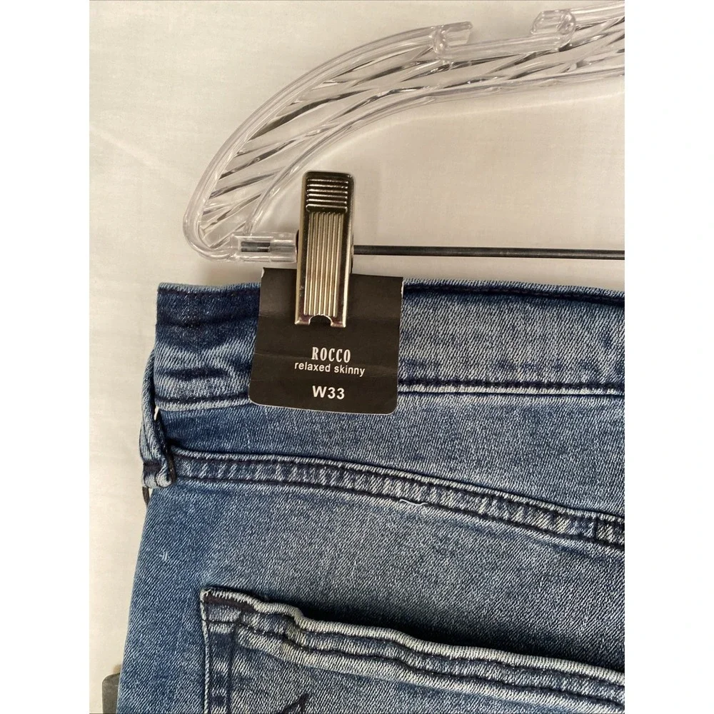 True Religion 33x32 Men's Rocco Moto Relaxed Skinny Denim Jeans Ribbed‎ NWT